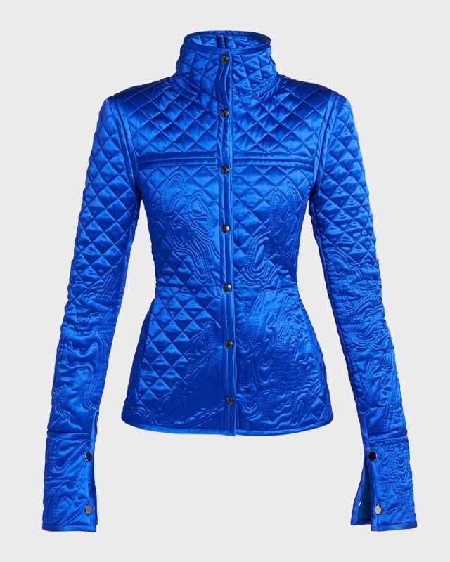 Abstract Quilted Embroidered Silk Fitted Jacket
